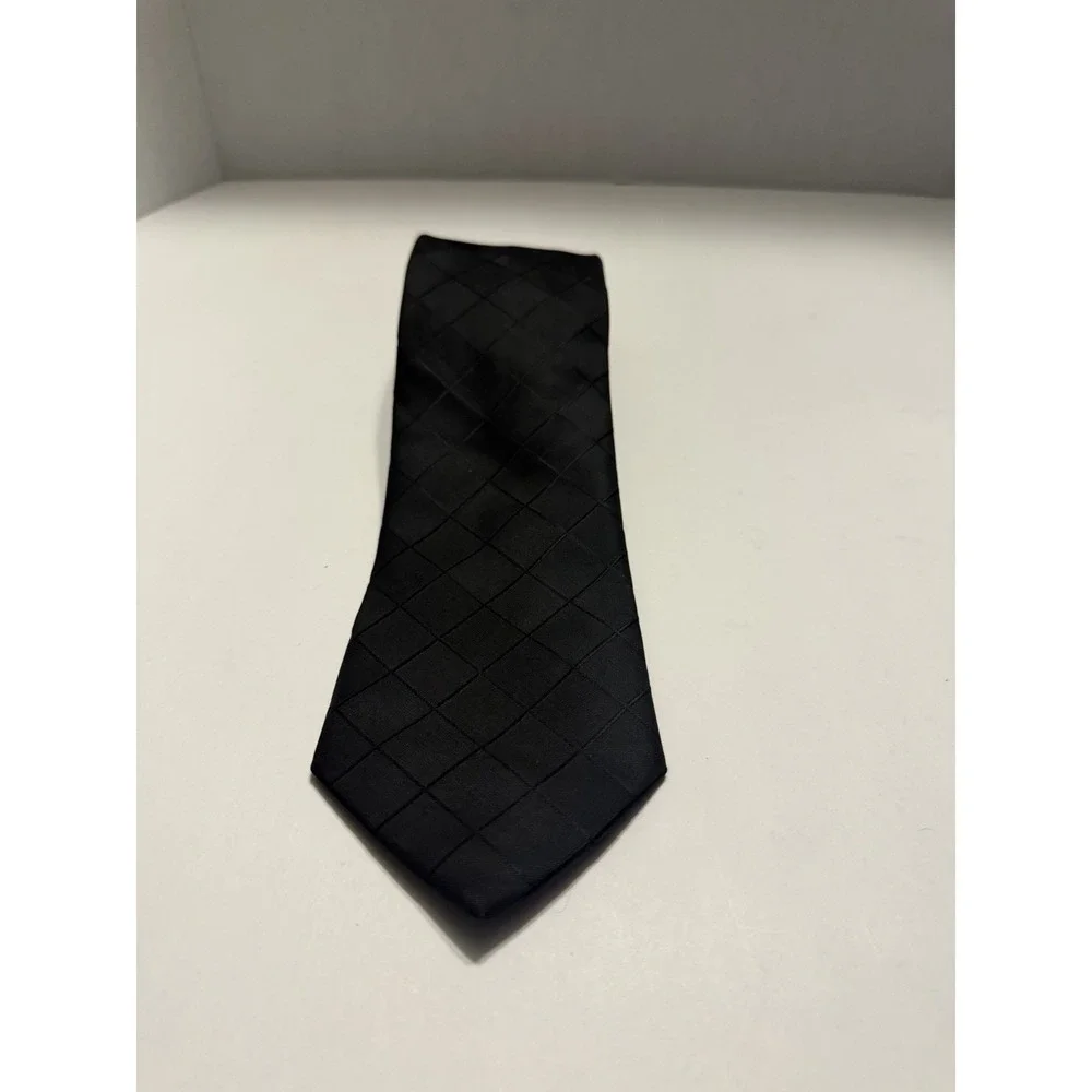 Van Heusen Mens Tie Black Tonal Grid Diamond Pattern Formal Business Necktie